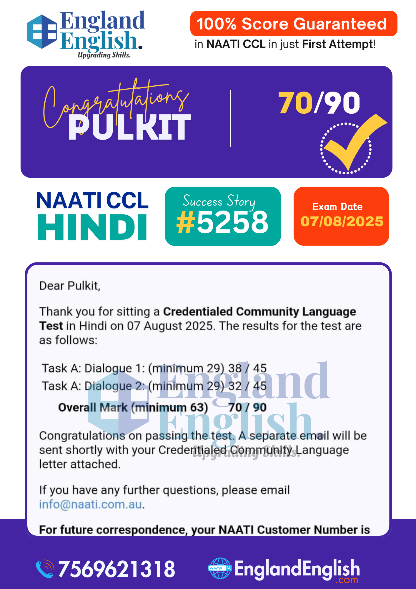 Pulkit NAATI CCL score report