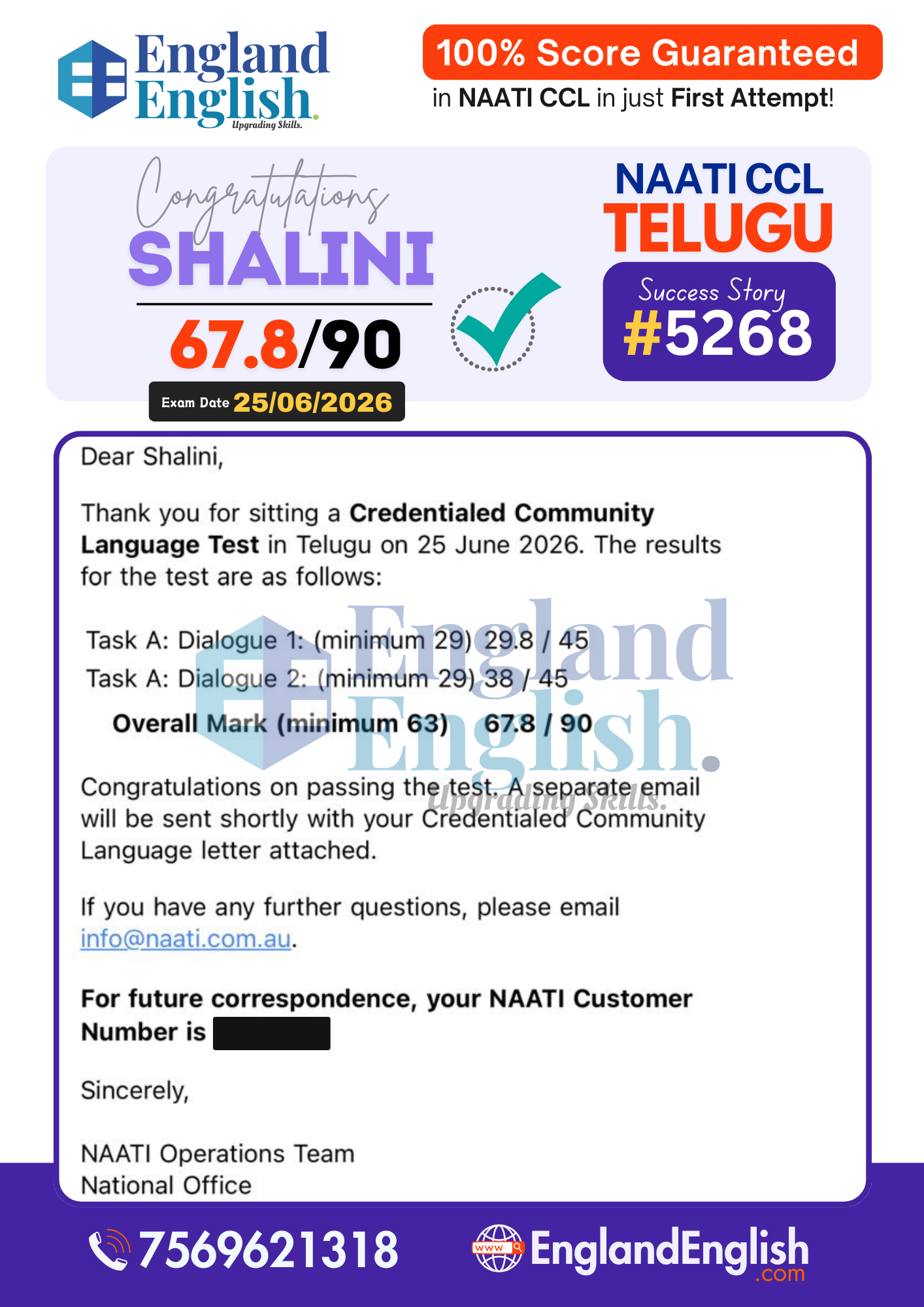 Shalini NAATI score report