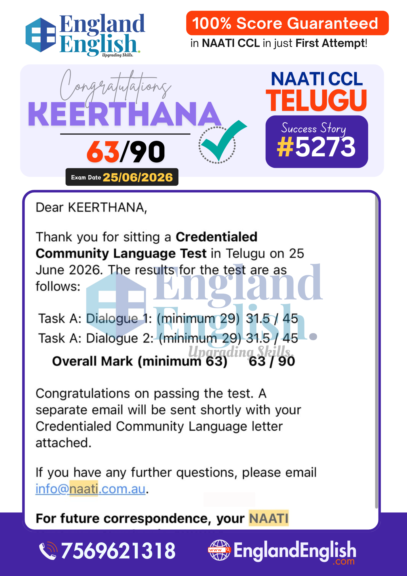 Keerthana NAATI CCL score report