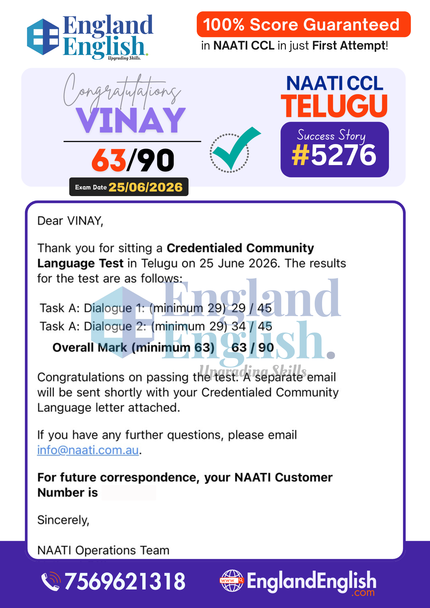Vinay NAATI CCL score report